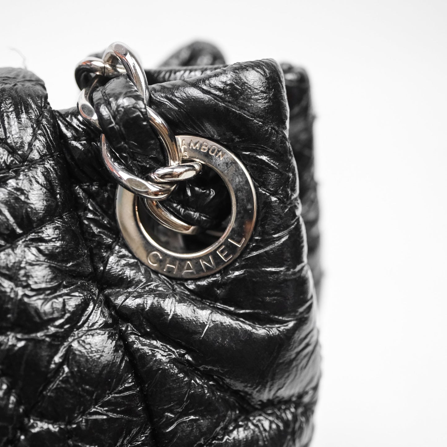 Chanel Black Vinyl Graphic Edge Flap Bag Silver Hardware⁣⁣