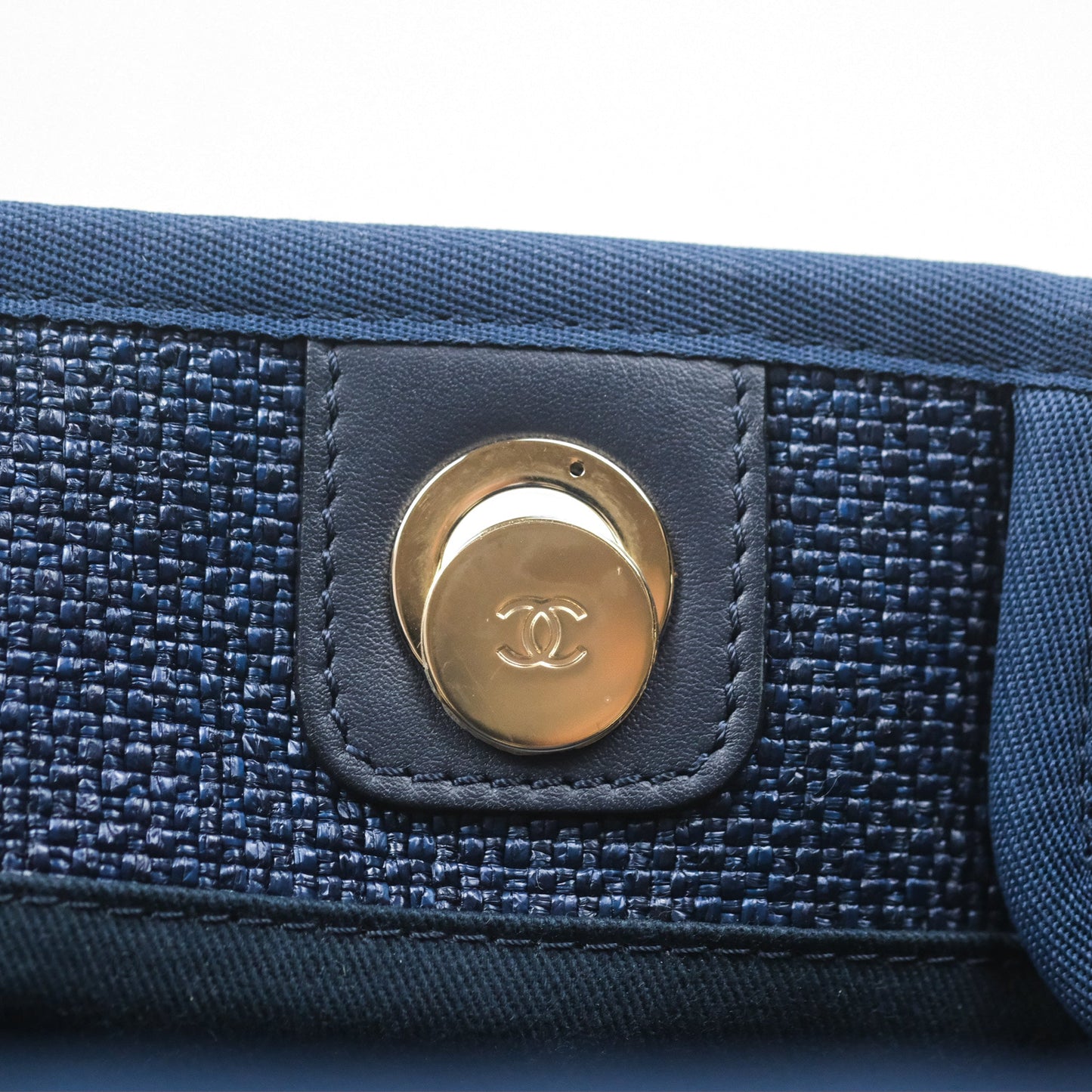 Chanel Medium Deauville Navy Canvas Gold Hardware