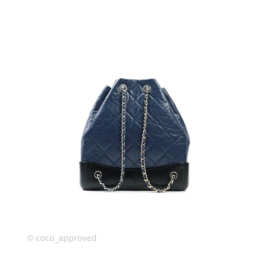 Chanel Small Gabrielle Backpack Navy Black Aged Calfskin