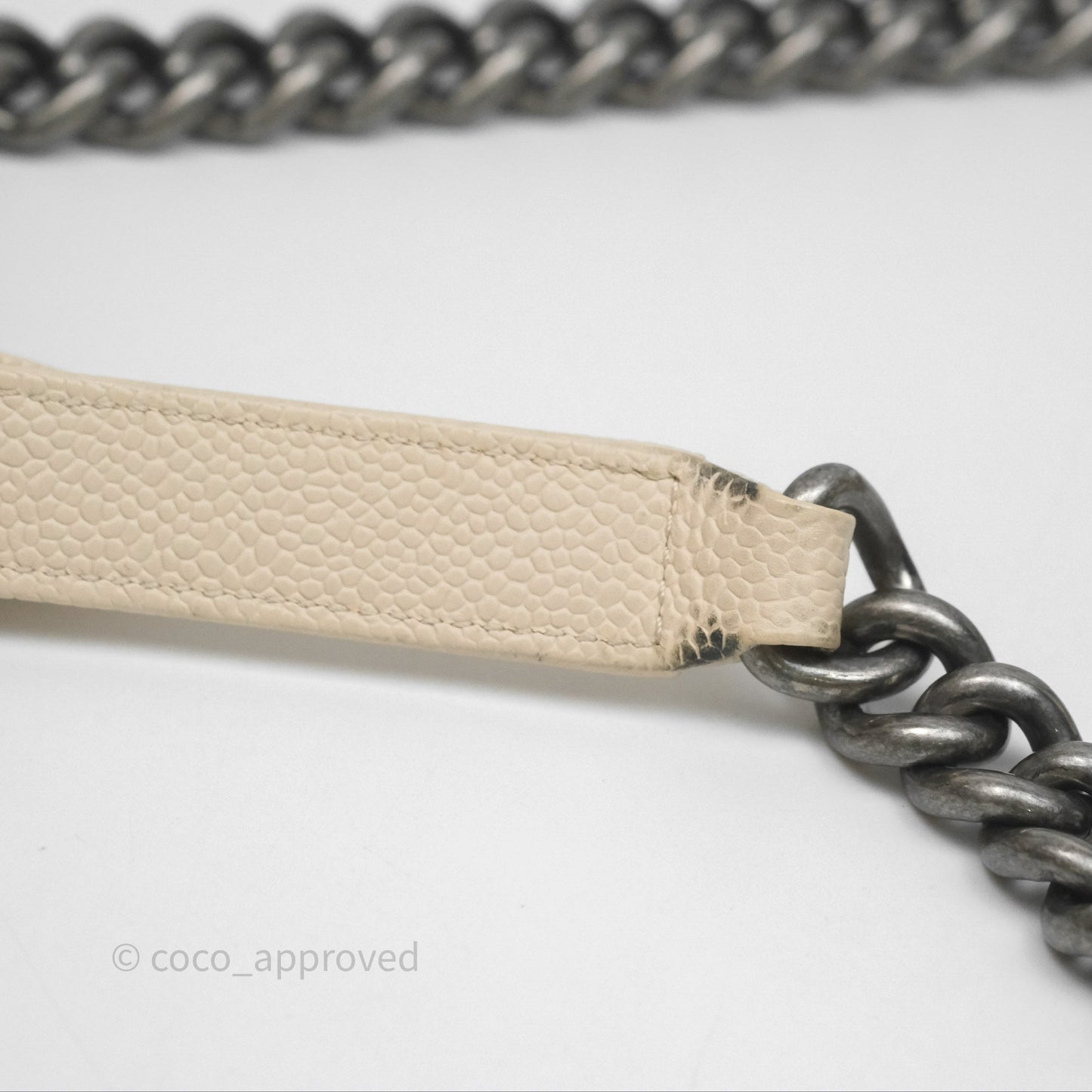 Chanel Medium Boy Chevron Beige Caviar Ruthenium Hardware