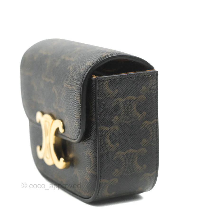 Celine Tan Canvas Calfskin Mini Triomphe