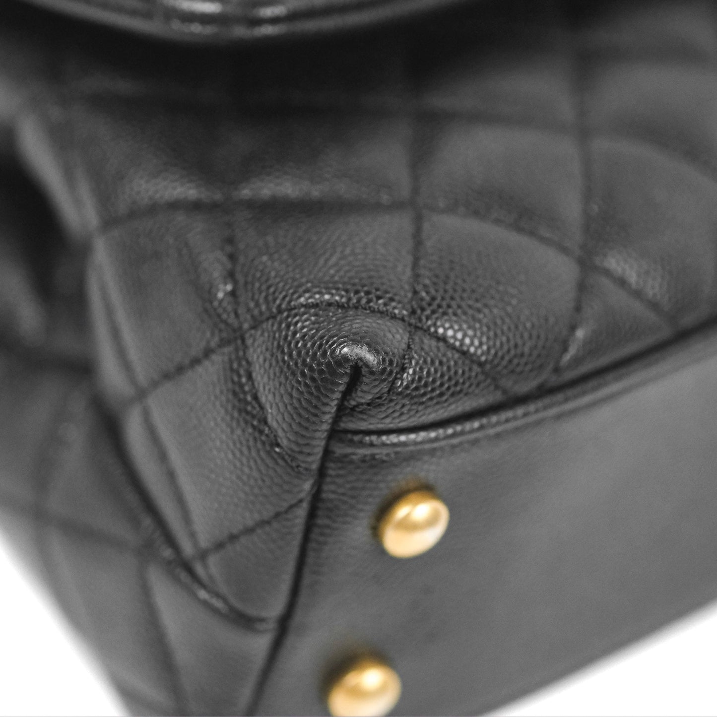 Chanel Small Coco Handle Quilted Black Caviar Aged Gold Hardware Lizard Handle
