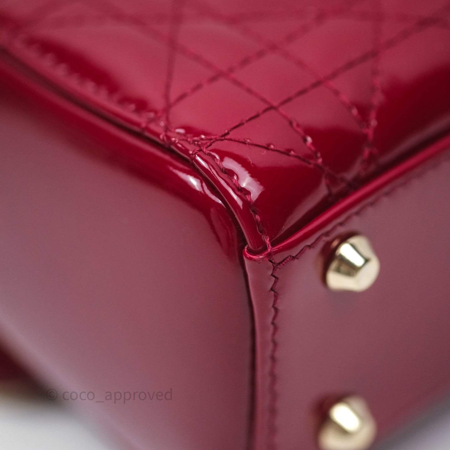 Christian Dior Mini Lady Dior Red Patent Cannage Gold Hardware