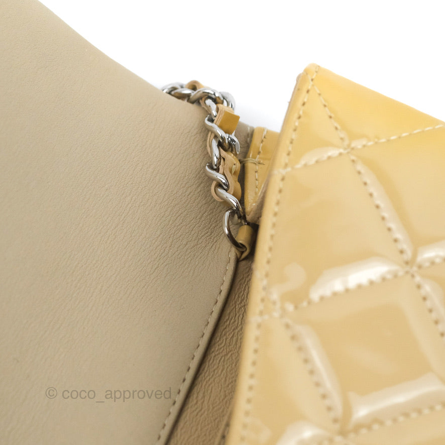 Chanel Quilted Clutch with Chain Beige Patent Silver Hardware