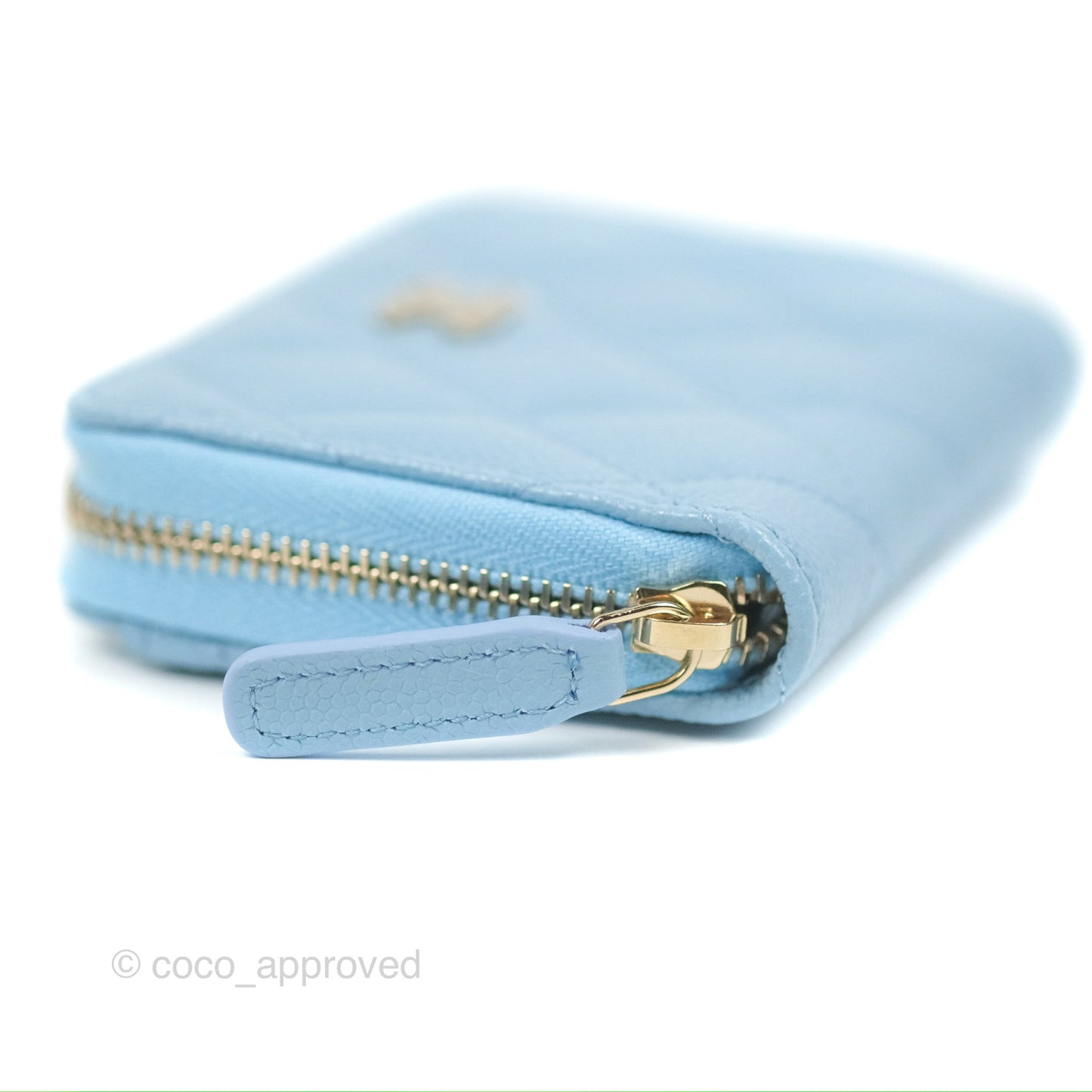 Chanel Classic Zipped Coin Purse Quilted Blue Caviar Gold Hardware