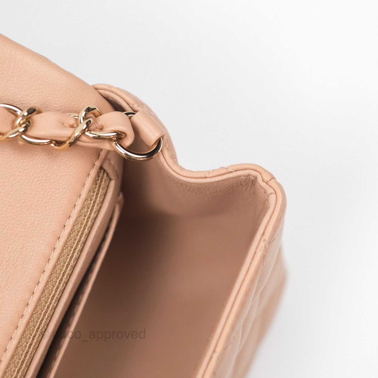 Chanel Quilted Mini Rectangular Flap Beige Lambskin Gold Hardware