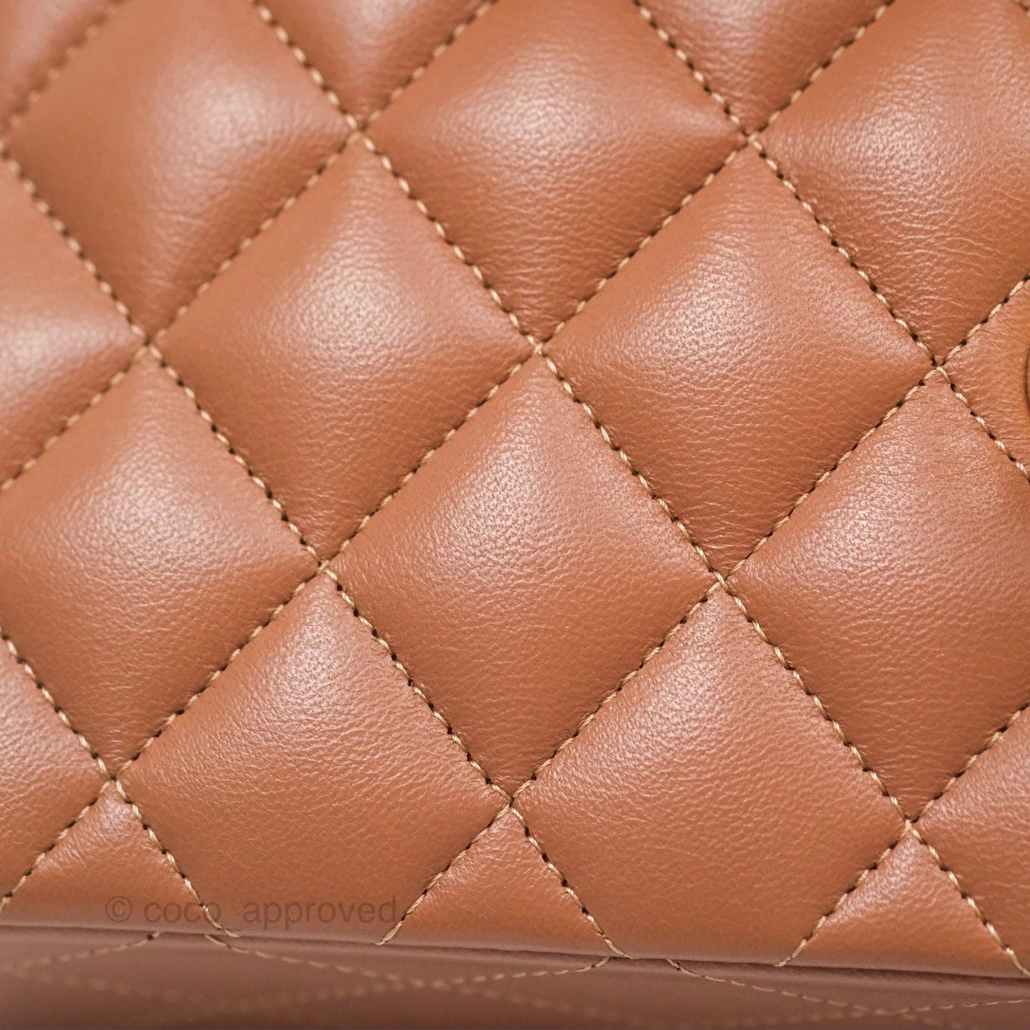 Chanel Small Classic Quilted Flap Dark Beige Caramel Lambskin Gold Hardware