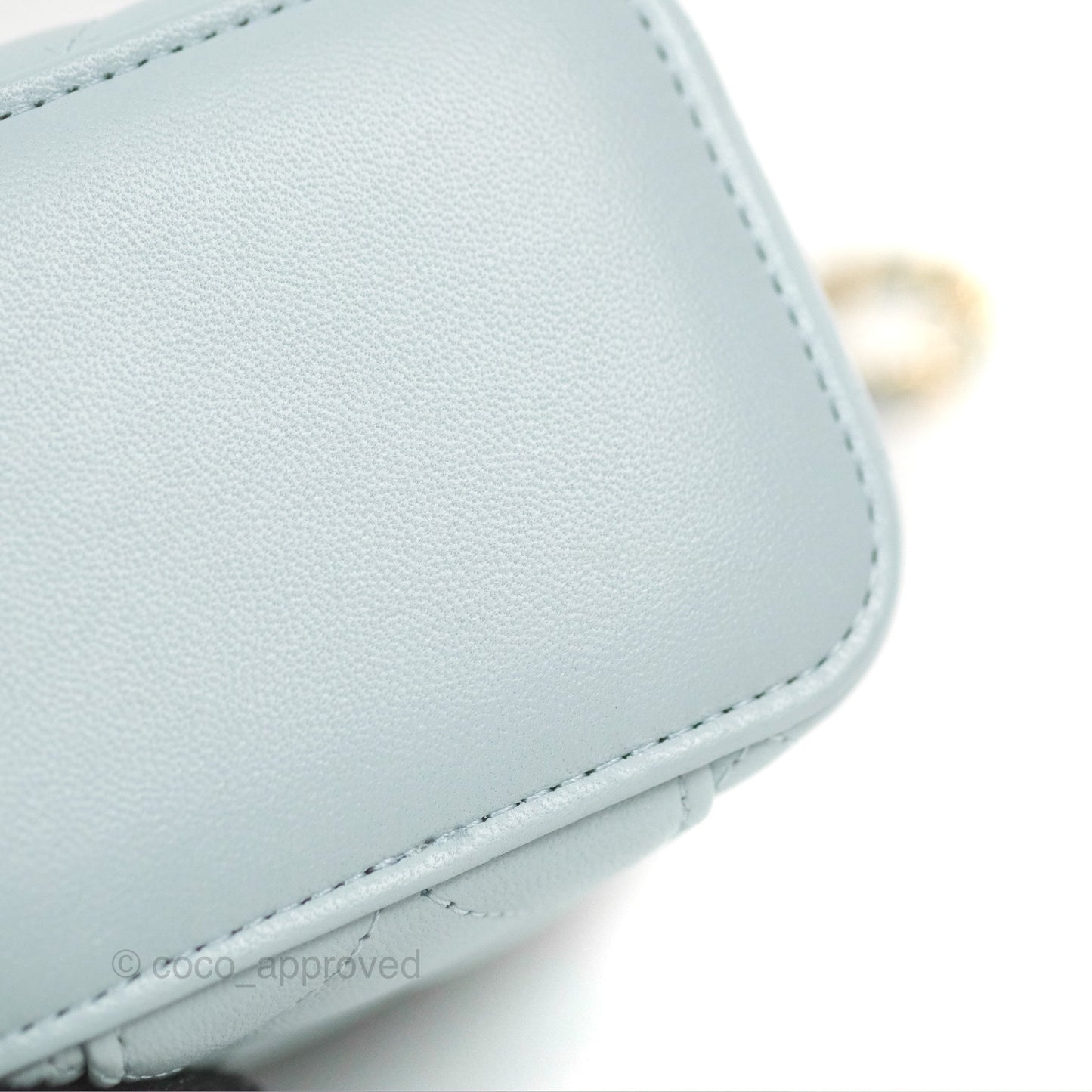 Chanel Mini Top Handle Vanity With Chain Light Blue Lambskin Gold Hardware