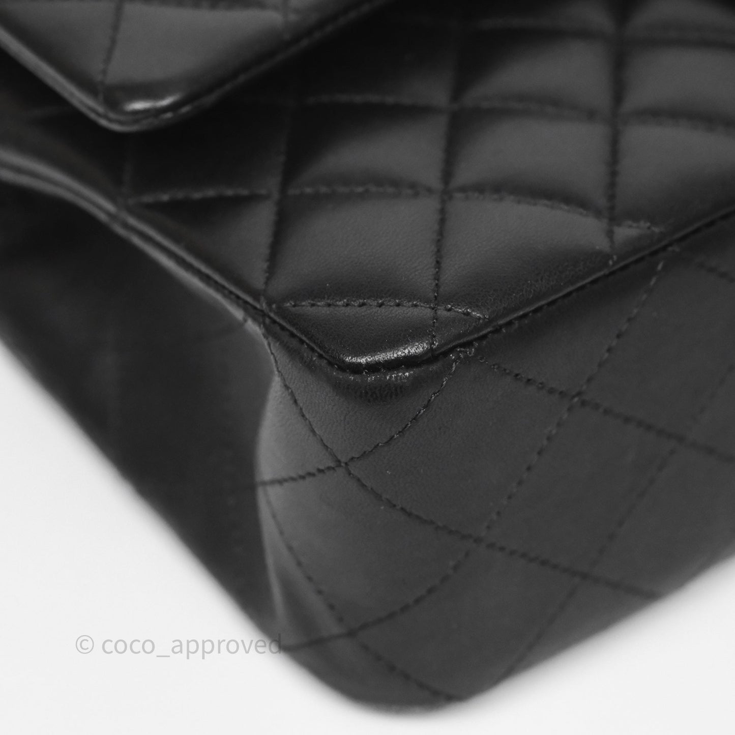 Chanel Classic M/L Medium Flap Quilted Black Lambskin Silver Hardware