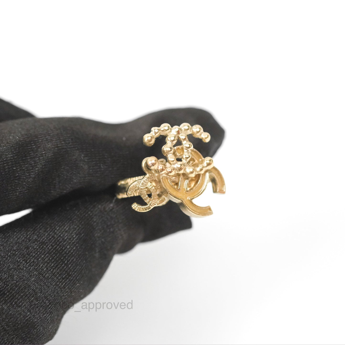 Chanel Multi CC Crystal Resin Ring Brushed Gold Tone 09A