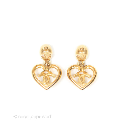 Chanel Oval Blue Resin Heart CC Drop Earrings Gold Tone 23C