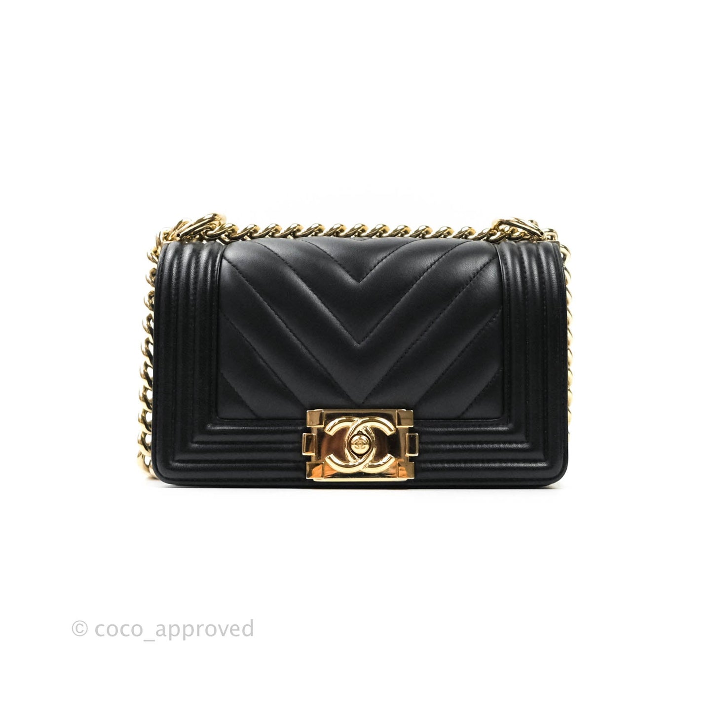 Chanel Small Boy Chevron Black Lambskin Gold Hardware
