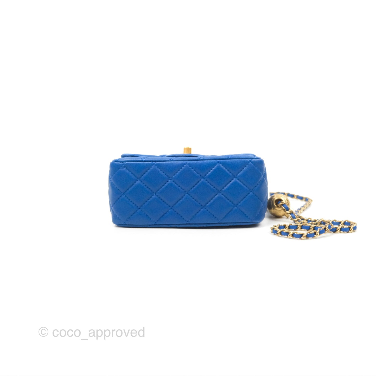 Chanel Pearl Crush Mini Square Quilted Blue Lambskin Aged Gold Hardware