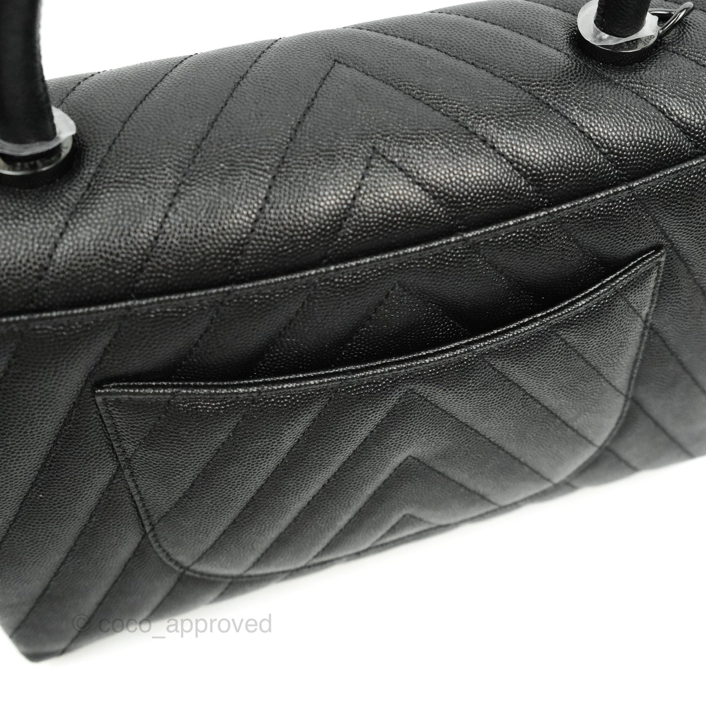 Chanel Small (Medium) Coco Handle Chevron So Black Caviar