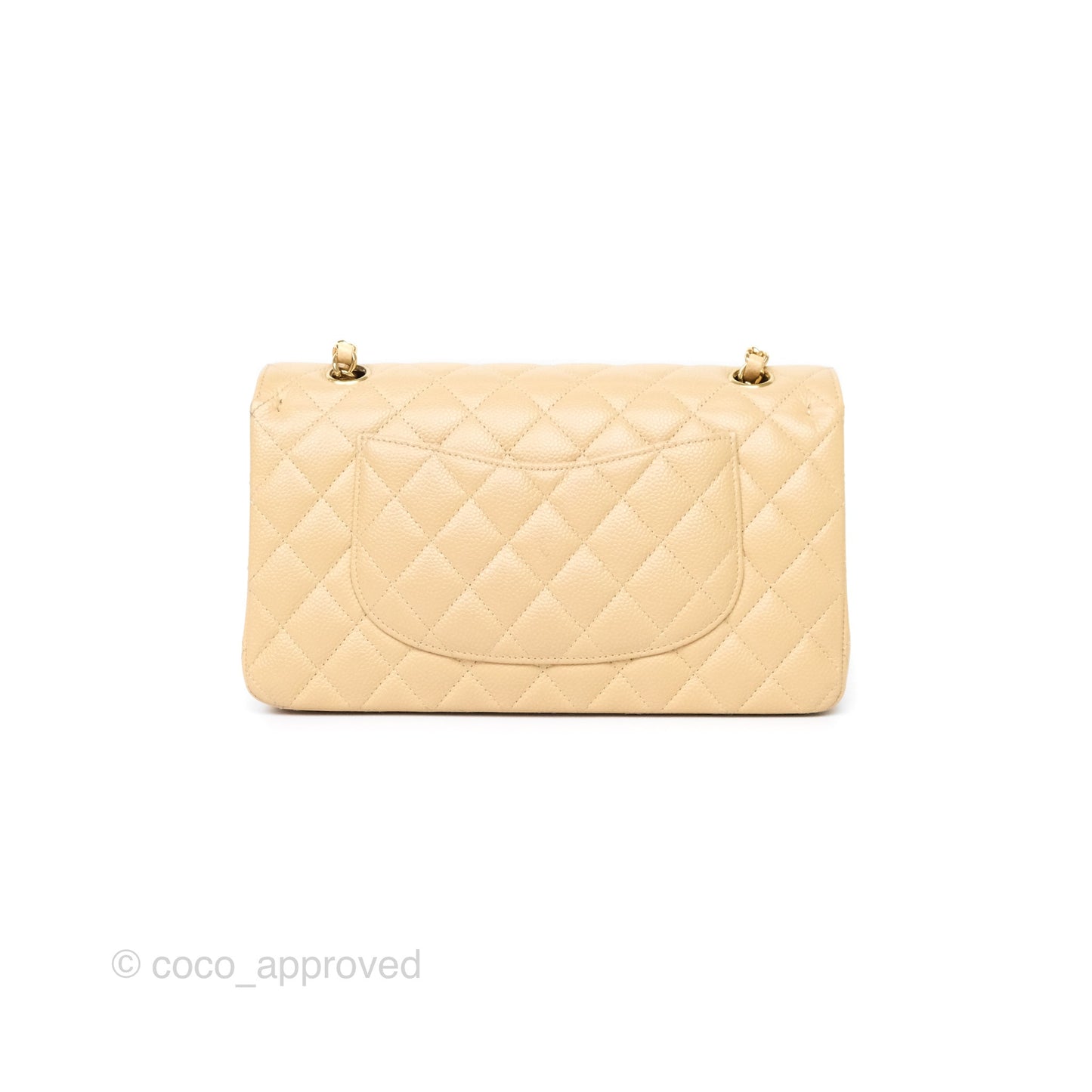 Chanel M/L Medium Classic Flap Quilted Beige Caviar Gold Hardware