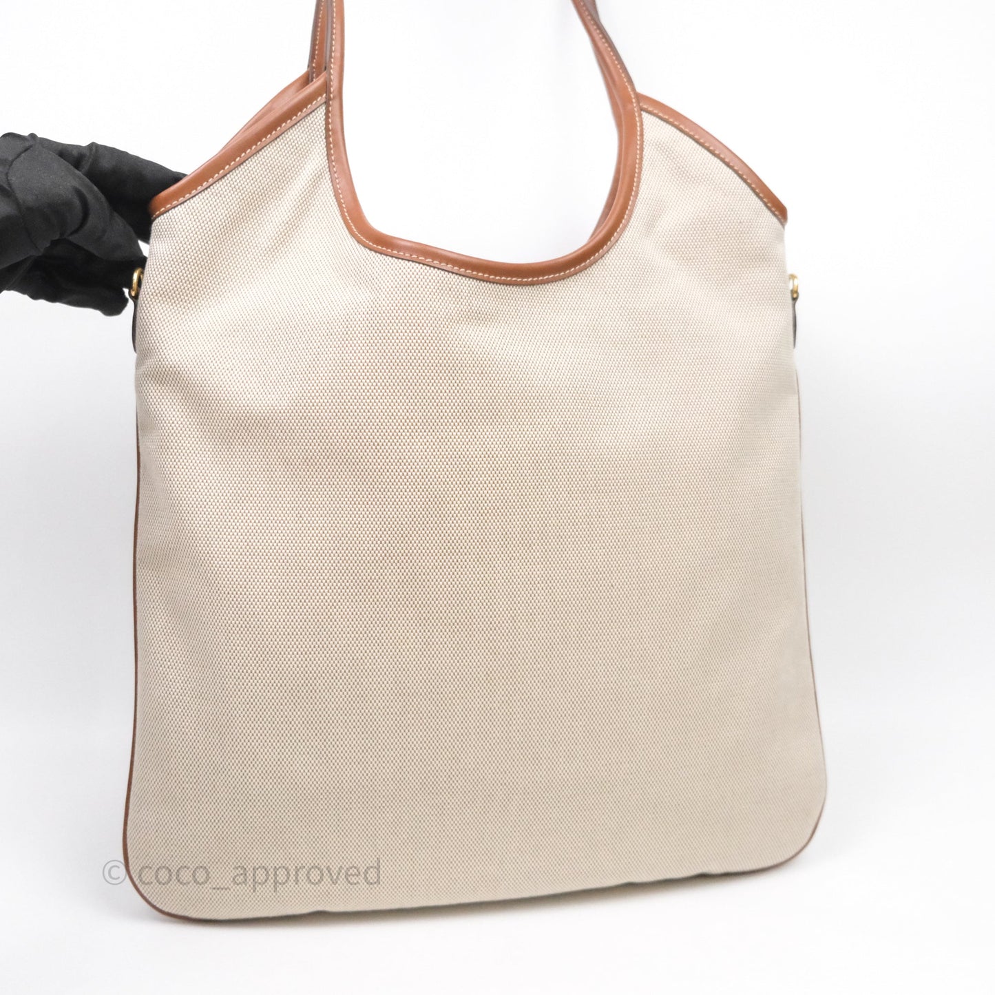 Miu Miu Ivy Tote Bag Canvas Beige/Brandy