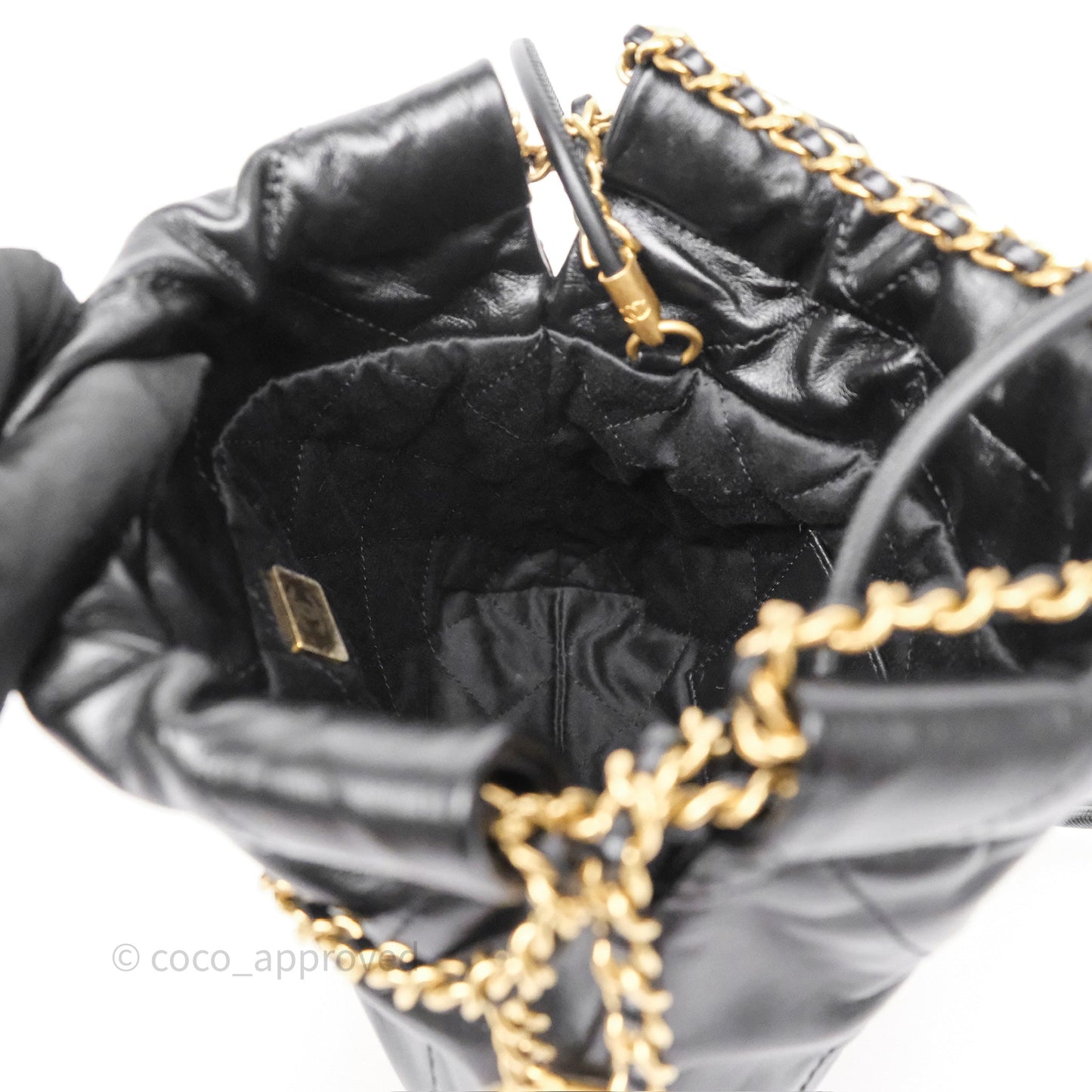 Chanel 22 Mini Bag Black Crumpled Calfskin Aged Gold Hardware