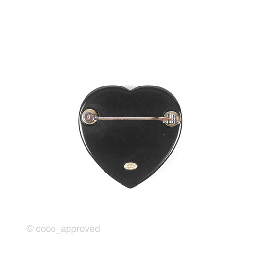 Chanel CC Pearl Black Heart Brooch 21S