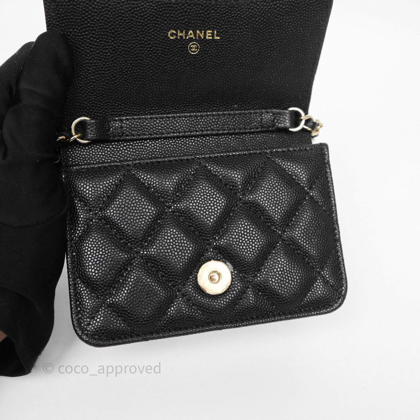 Chanel Mini Wallet With Chain Black Caviar Gold Hardware