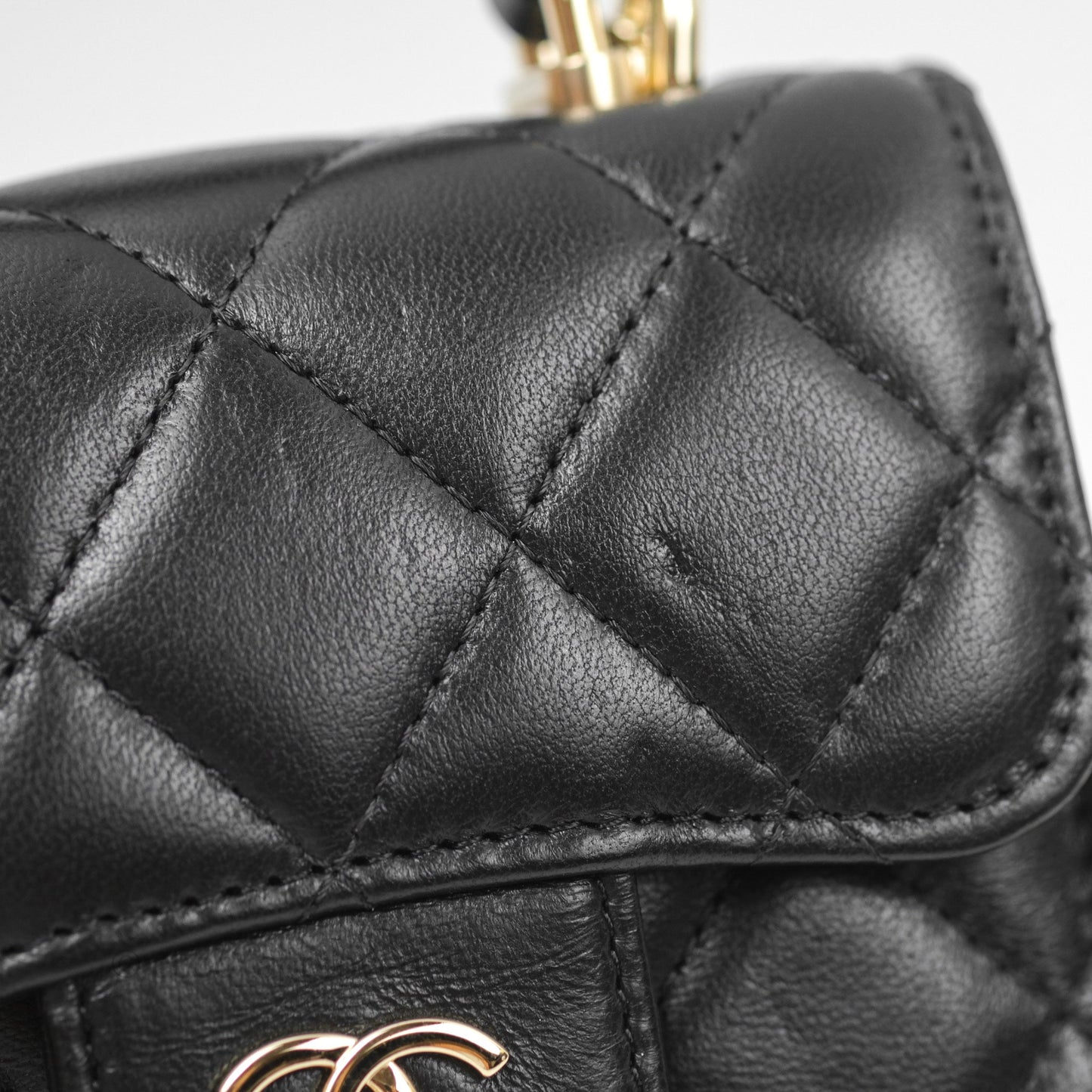 Chanel Mini Handle Clutch With Chain Black Lambskin Gold Hardware
