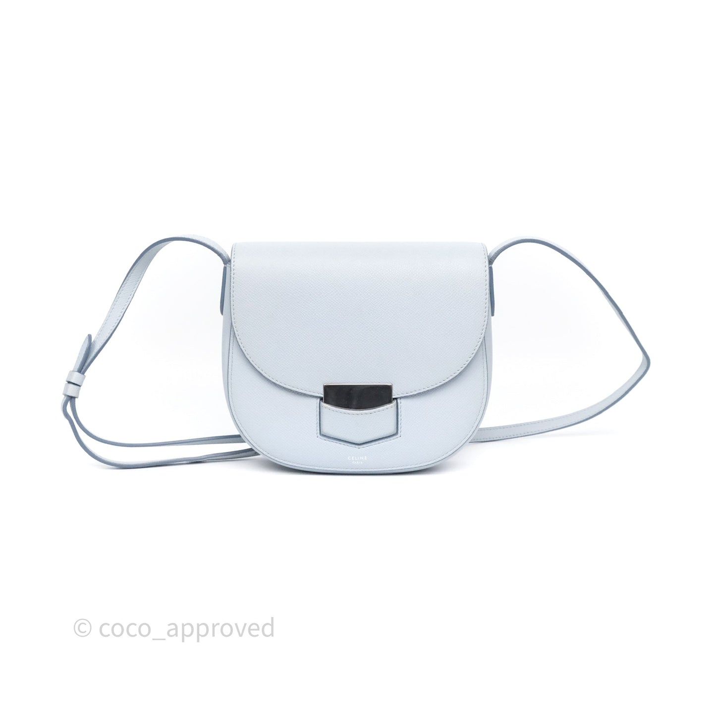 Celine Small Trotteur Crossbody Bag Light Blue Grained Calfskin