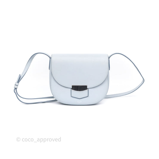 Celine Small Trotteur Crossbody Bag Light Blue Grained Calfskin