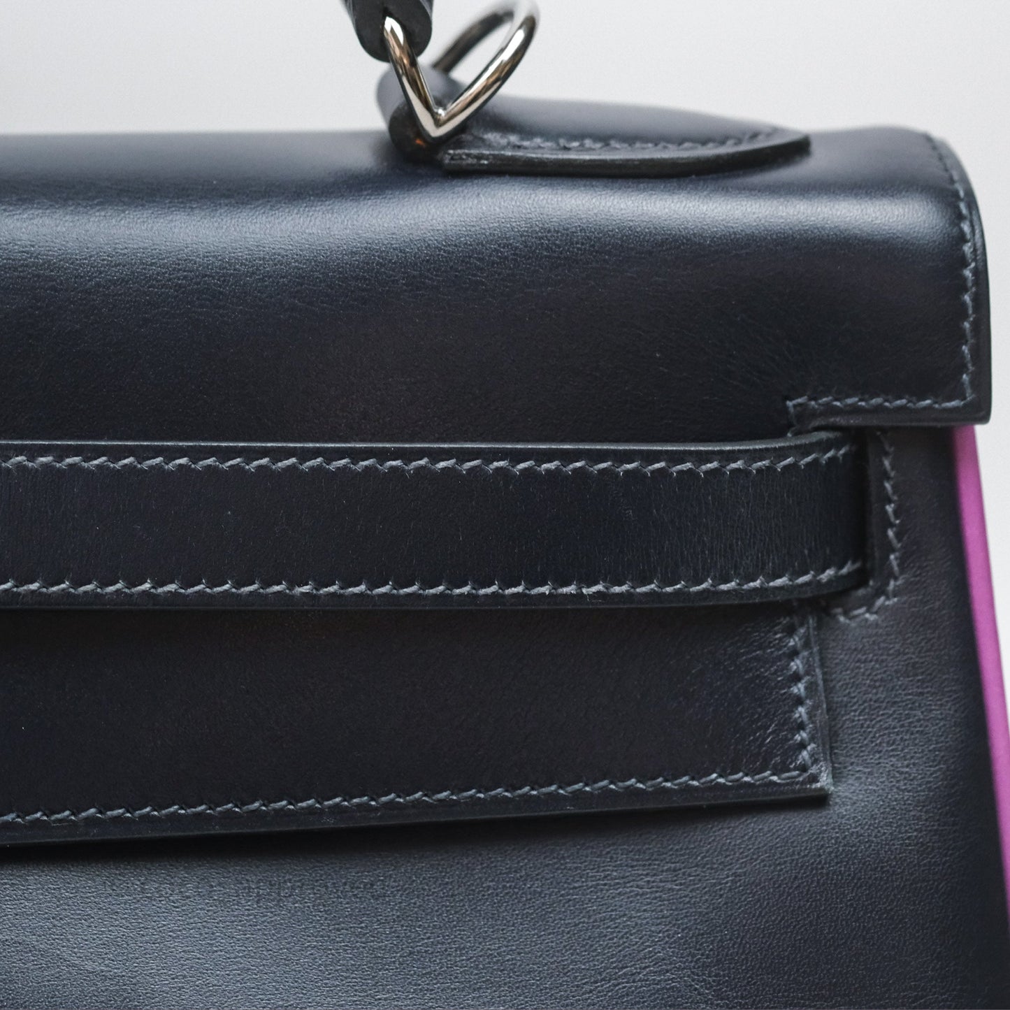 Hermès Vintage Kelly 32 Retourn Navy/Purple Box Leather Palladium Hardware