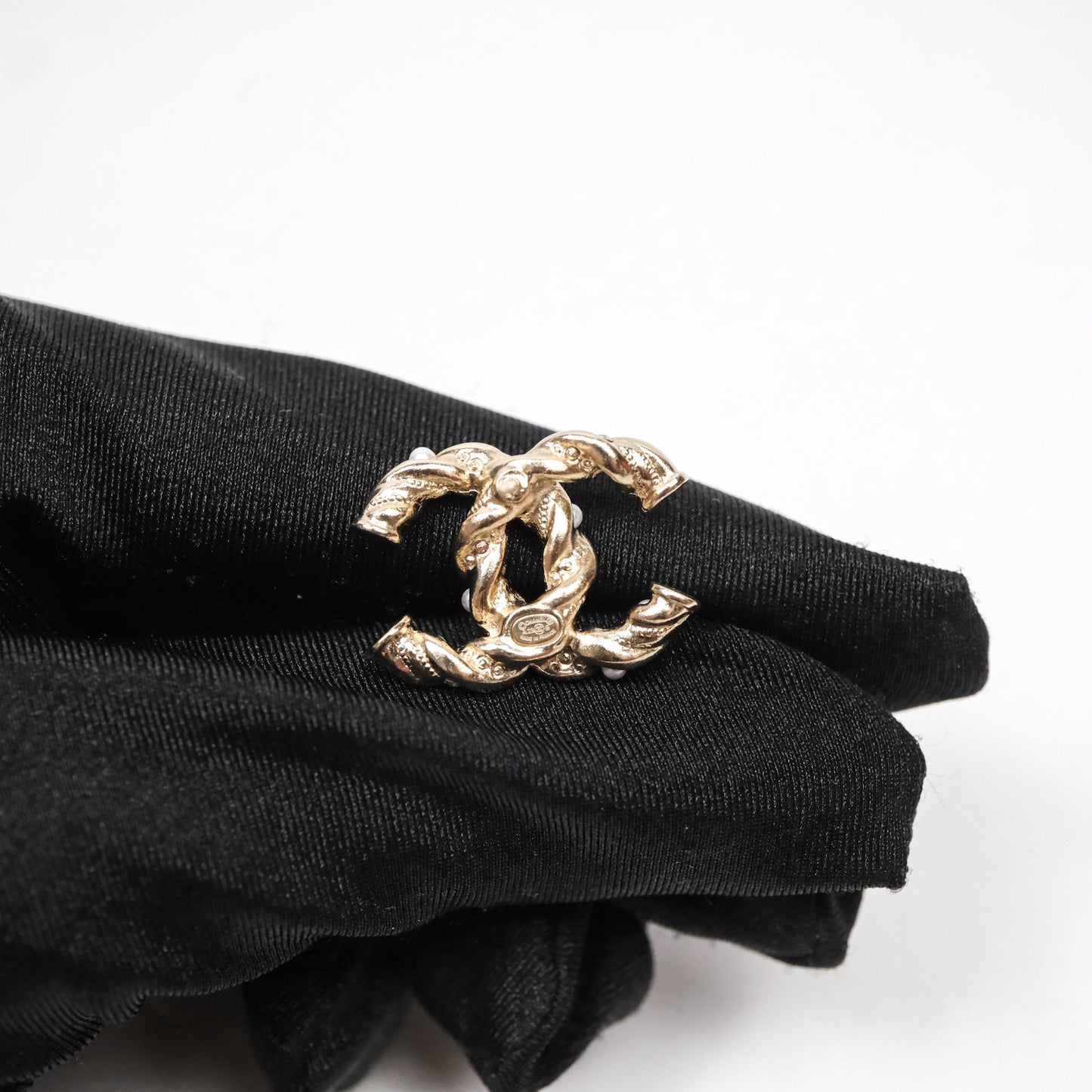 Chanel CC Pearl Crystals Earrings Gold Tone 23B