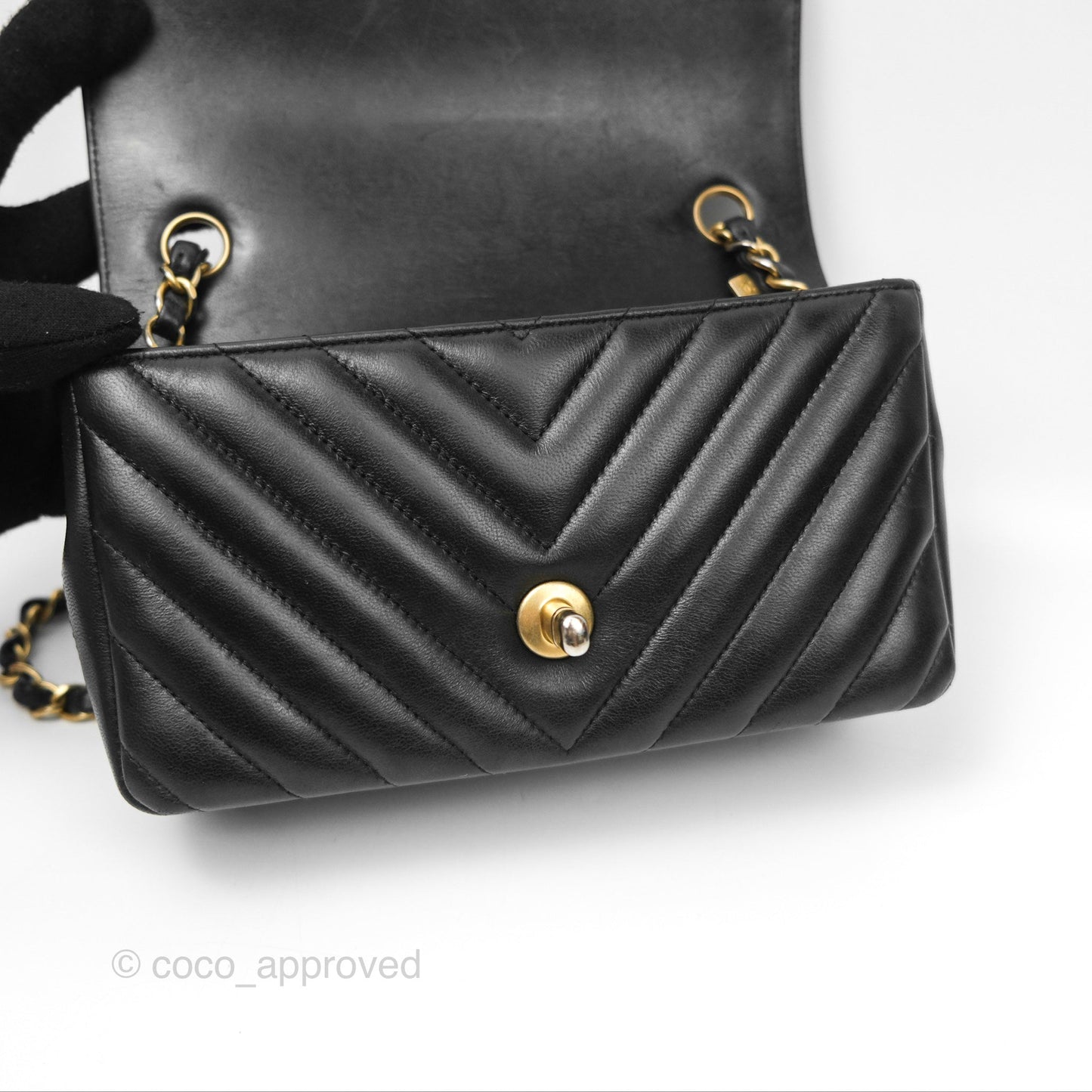 Chanel Chevron Mini Rectangular Black Lambskin Aged Gold Hardware