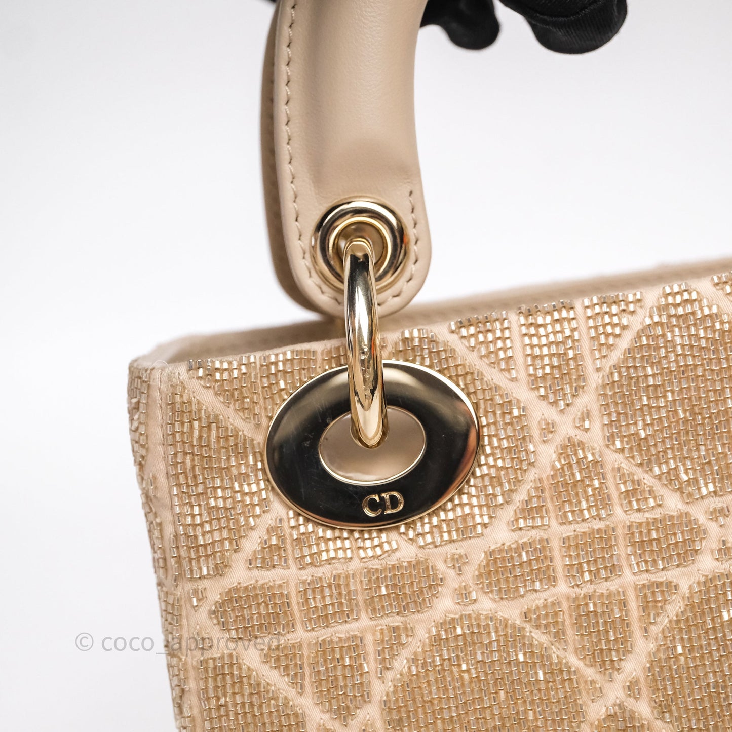 Christian Dior Mini Dior Caramel Beige Microbead-Embroidered Cotton with Cannage Motif