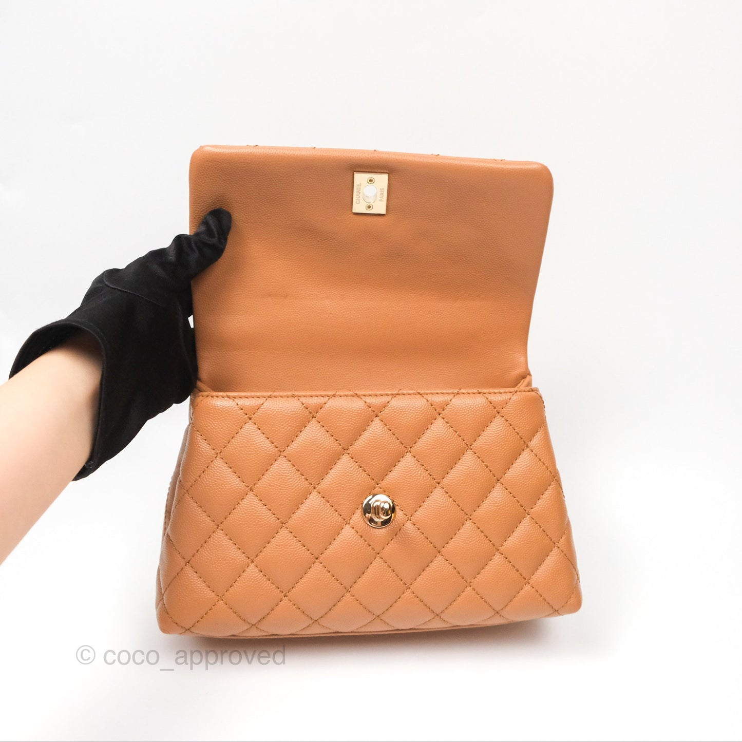 Chanel Small Coco Handle Quilted Dark Beige Caviar Gold Hardware