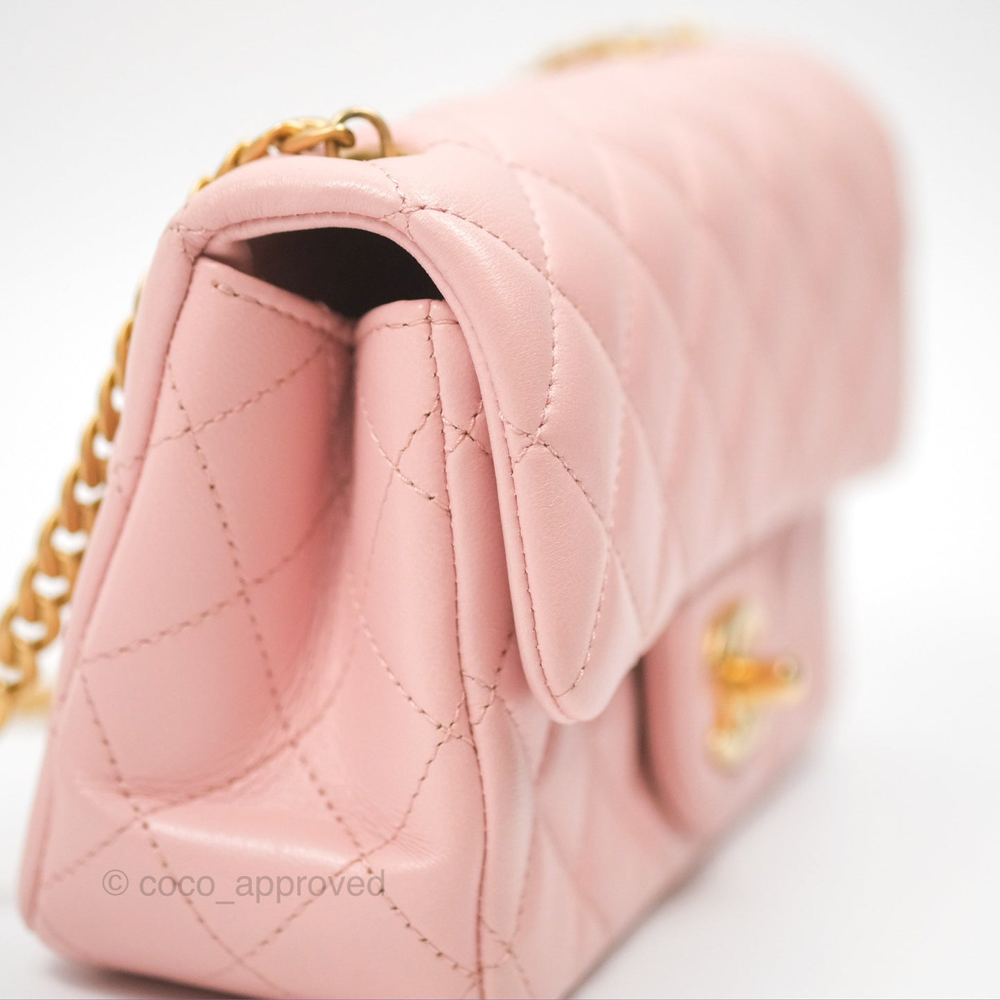 Chanel Sweet Camellia Mini Rectangular Flap Pink Lambskin Aged Gold Hardware 23S