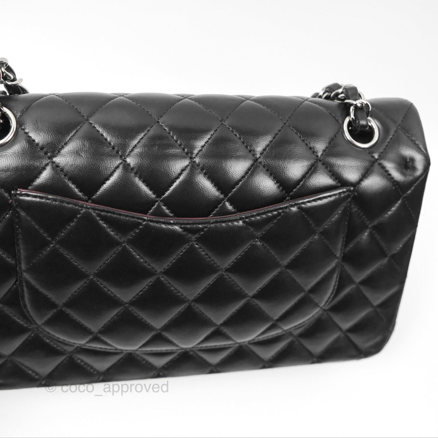 Chanel Classic M/L Medium Flap Quilted Black Lambskin Silver Hardware