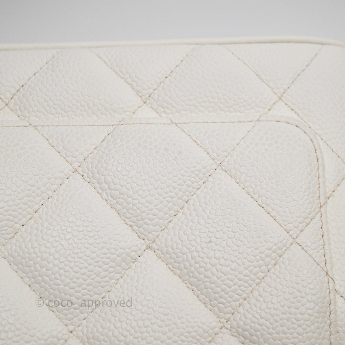 Chanel Vintage Medallion CC White Caviar Tote Bag Gold Hardware