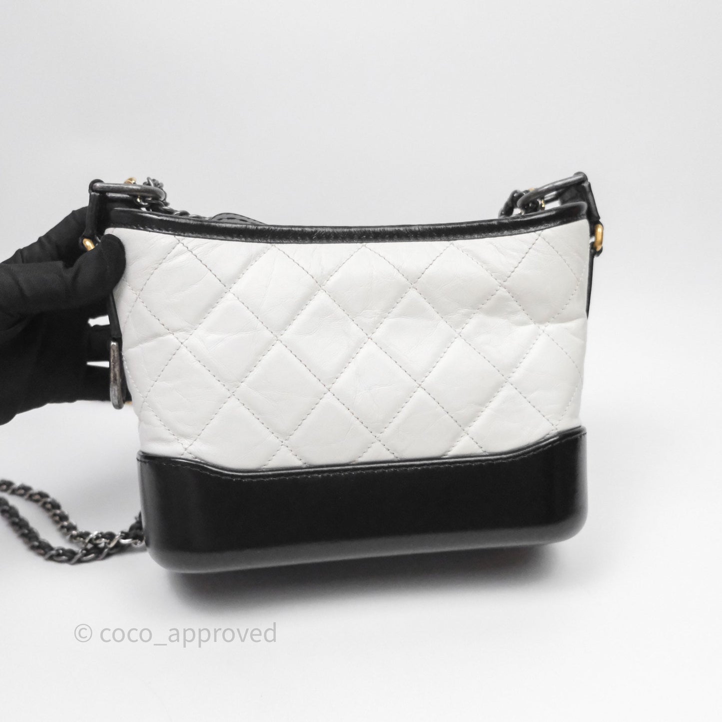 Chanel Quilted Small Gabrielle Hobo Black White Aged Calfskin Mixed Hardware