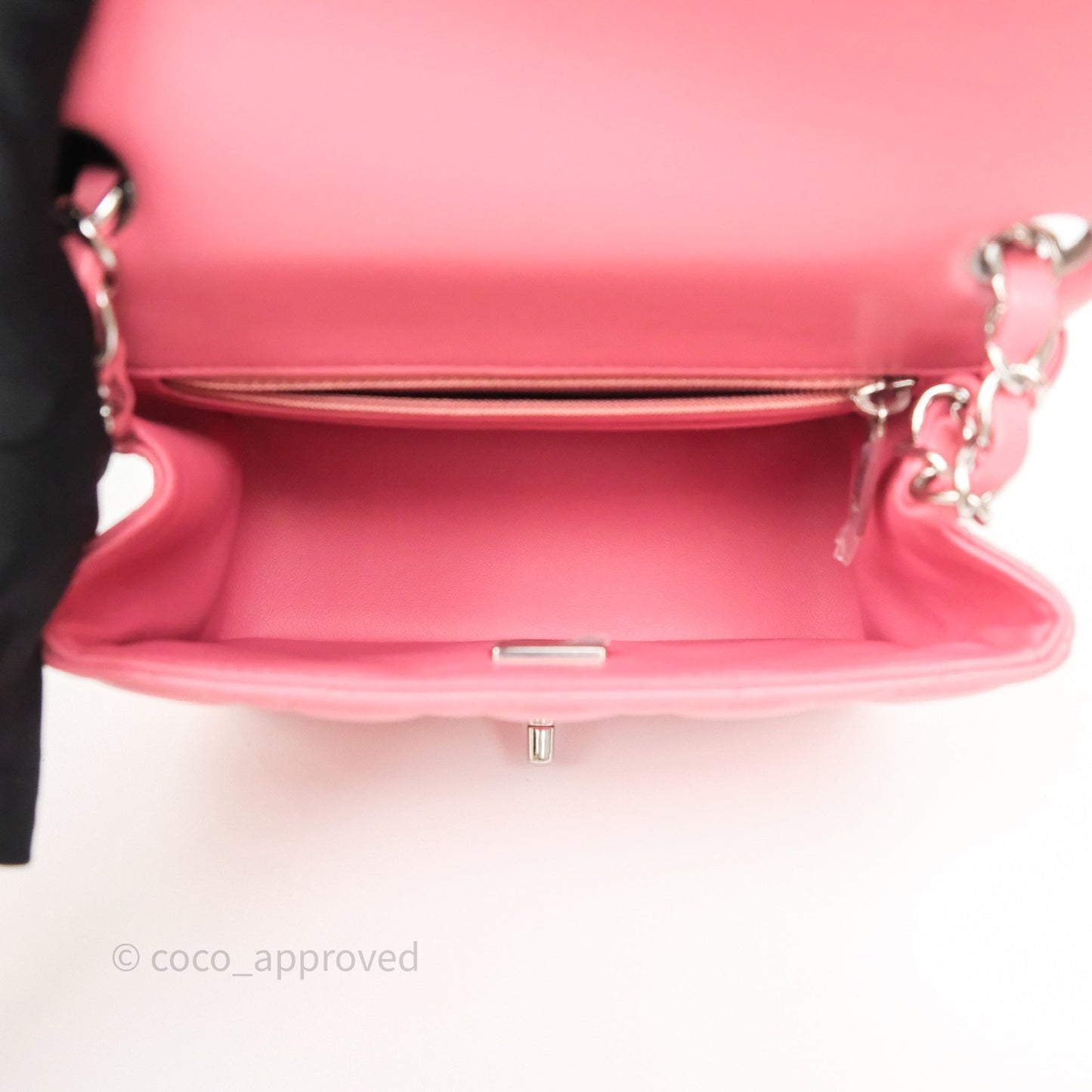Chanel Mini Square Flap Quilted Pink Lambskin Silver Hardware