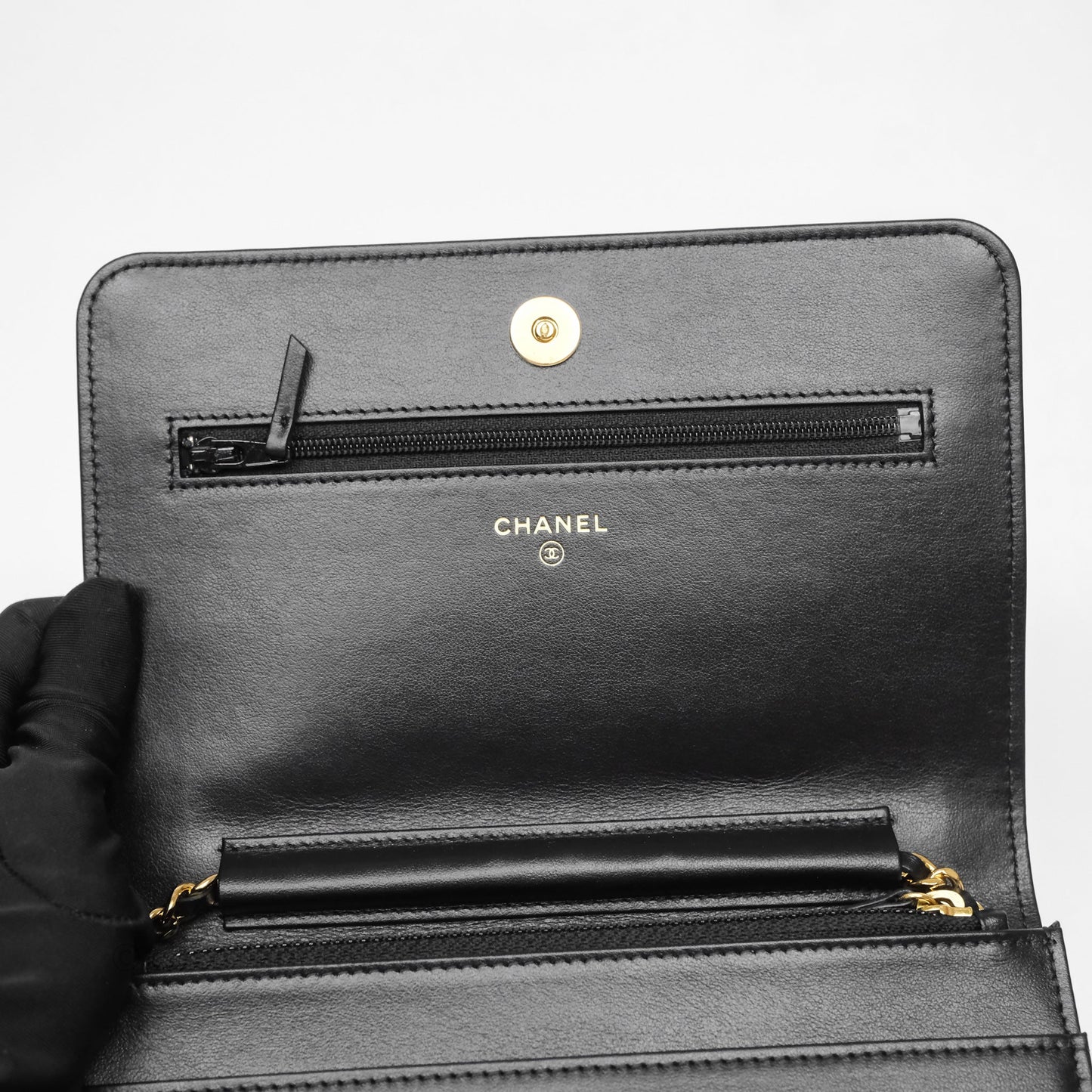 Chanel Quilted Wallet on Chain WOC Stitching Black Calfskin Gold Hardware