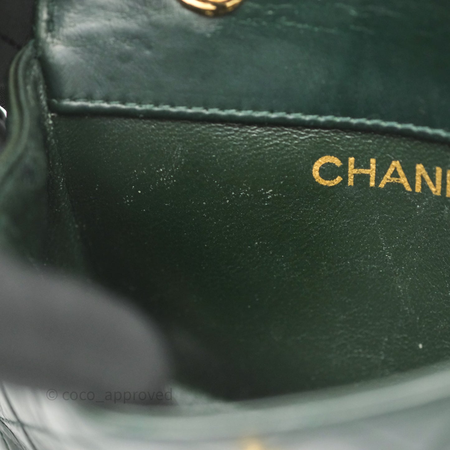 Chanel Vintage Mini Flap Bag Dark Green Lambskin Gold Hardware