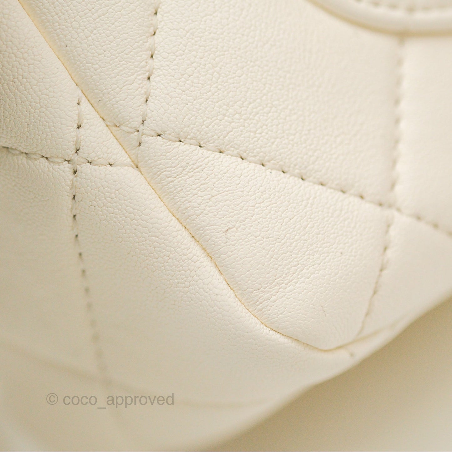 Chanel Quilted Flap Bag With Chanel Logo Top Handle White Calfskin Gold Hardware