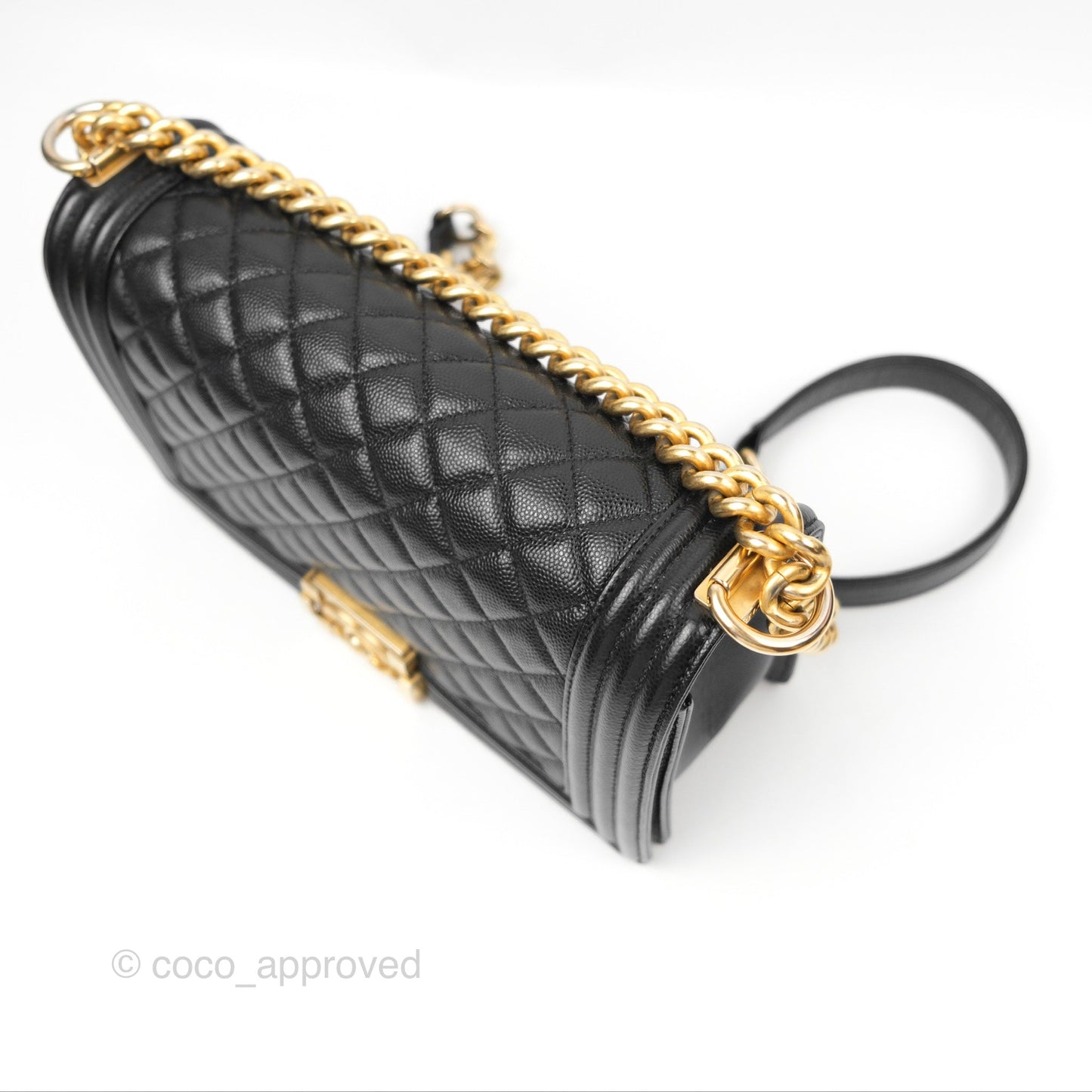 Chanel Quilted Medium Boy Black Caviar Aged Gold Hardware