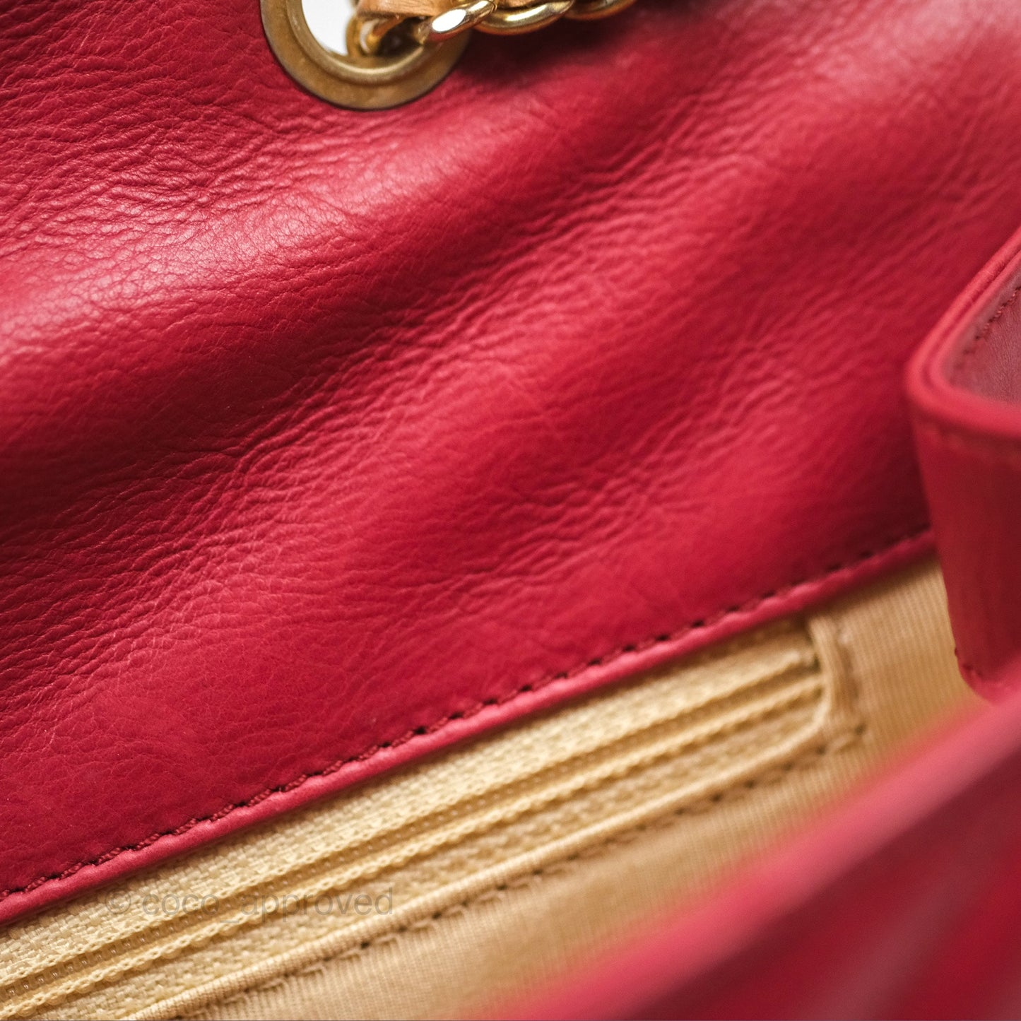 Chanel Chevron Shoulder Bag Red Calfskin Aged Gold Hardware