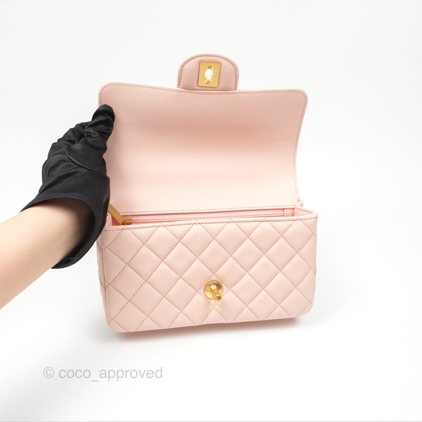 Chanel Top Handle Mini Rectangular Flap Bag Light Pink Lambskin Aged Gold Hardware