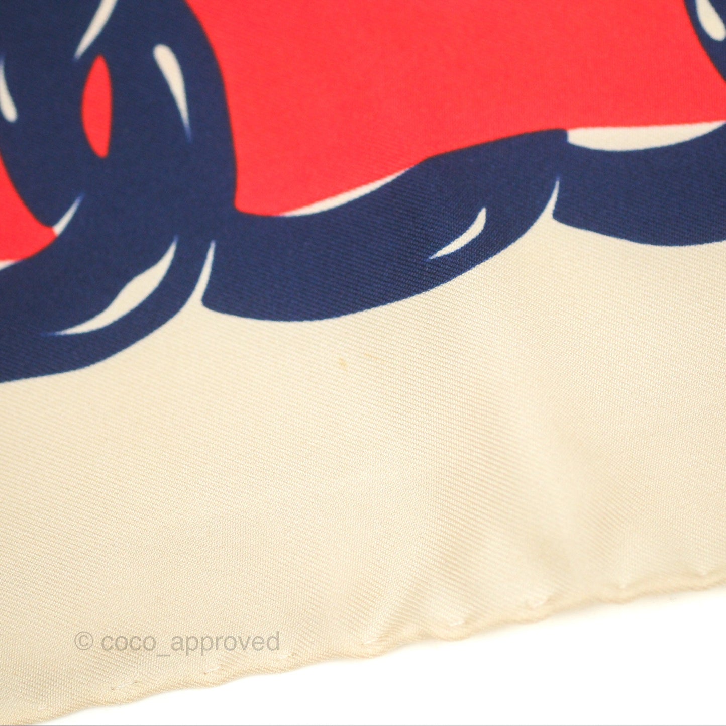 Chanel Square Silk Scarf Ivory/ Red/ Navy