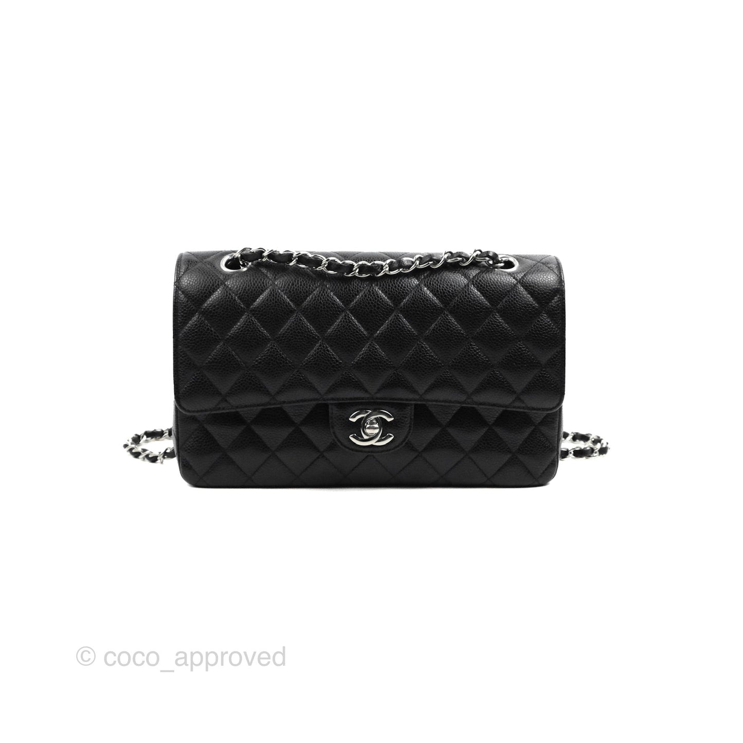 Chanel Classic M/L Medium Flap Quilted Black Caviar Silver Hardware