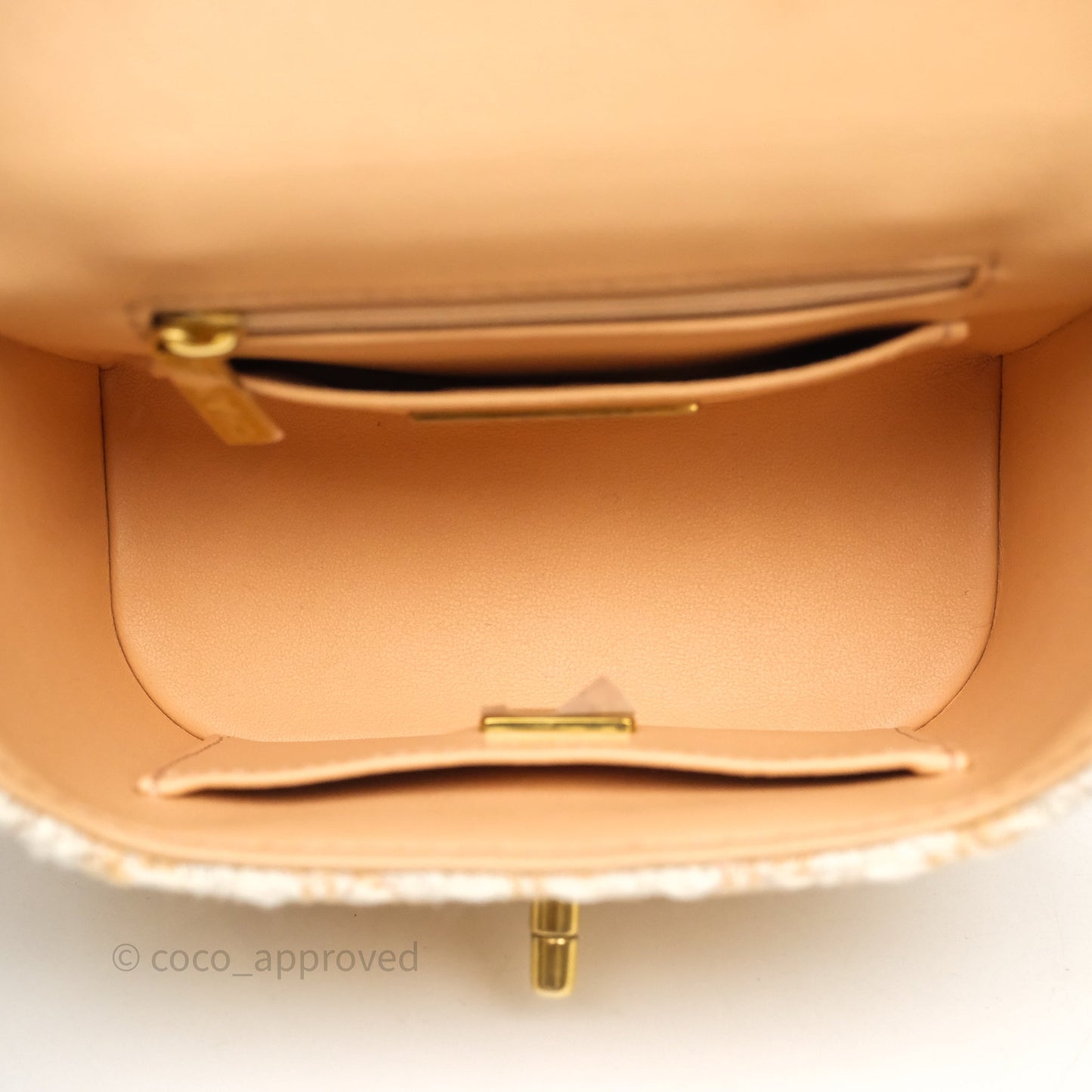 Chanel Vanity Case with Top Handle Orange Apricot Tweed Aged Gold Hardware