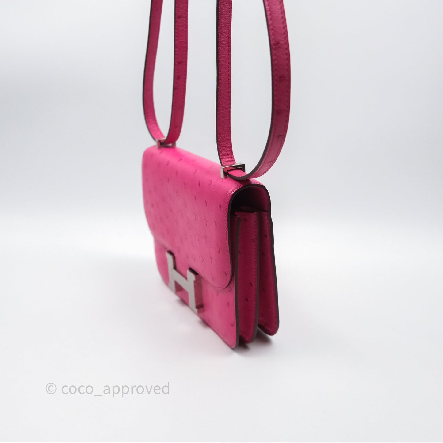Hermès Constance Mini 18cm Rose Tyrien E5 Ostrich Palladium Hardware