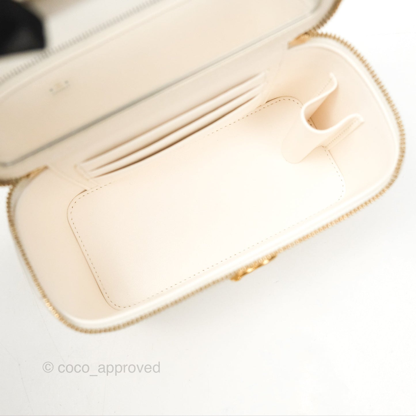 Chanel Vanity with Heart Adjustable Chain White Caviar Aged Gold Hardware