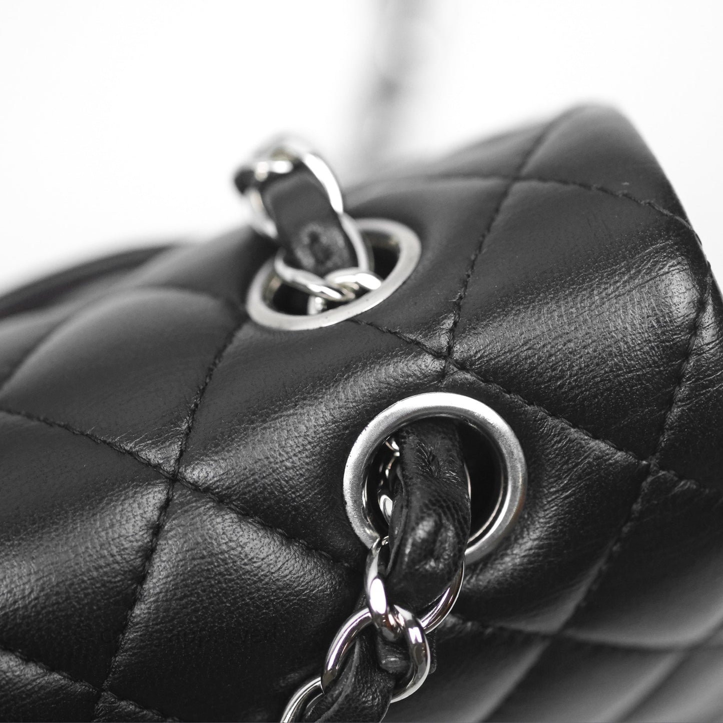 Chanel Classic M/L Medium Flap Quilted Black Lambskin Silver Hardware