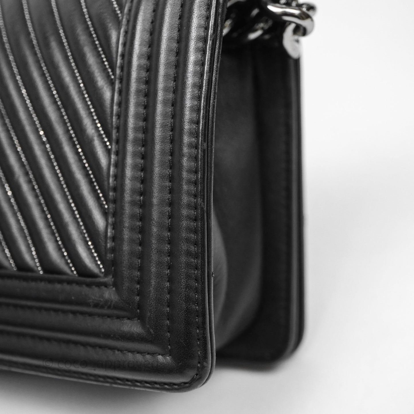 Chanel Small Boy Beaded Chevron Black Lambskin Silver Hardware