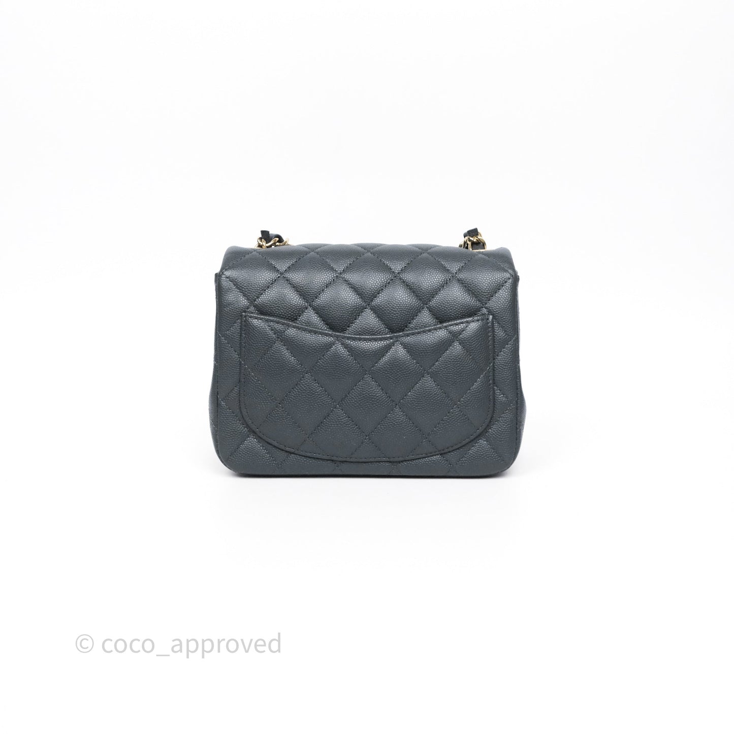Chanel Mini Square Flap Quilted Dark Grey Blue Caviar Gold Hardware